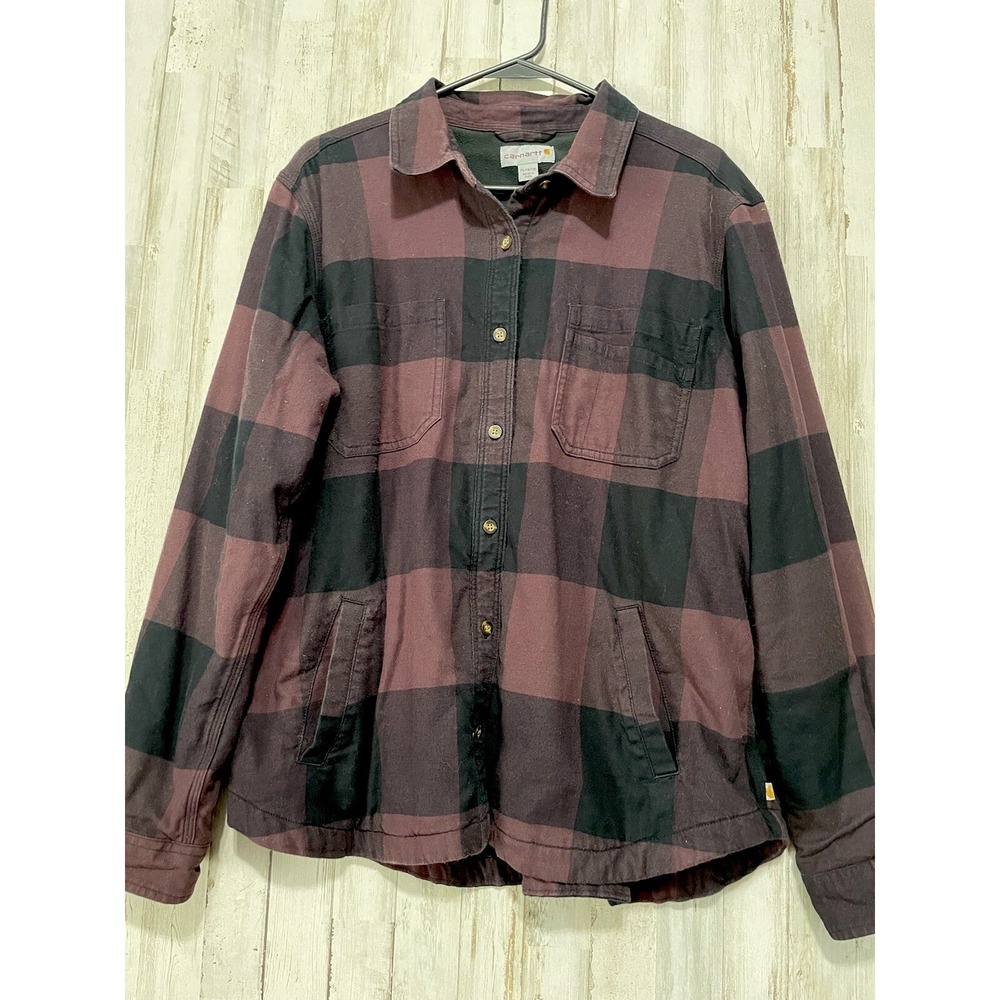 Carhartt Shirt Jacket Youth XL  16/18 Burgundy‎ Rugged Fleece Lined Button Up